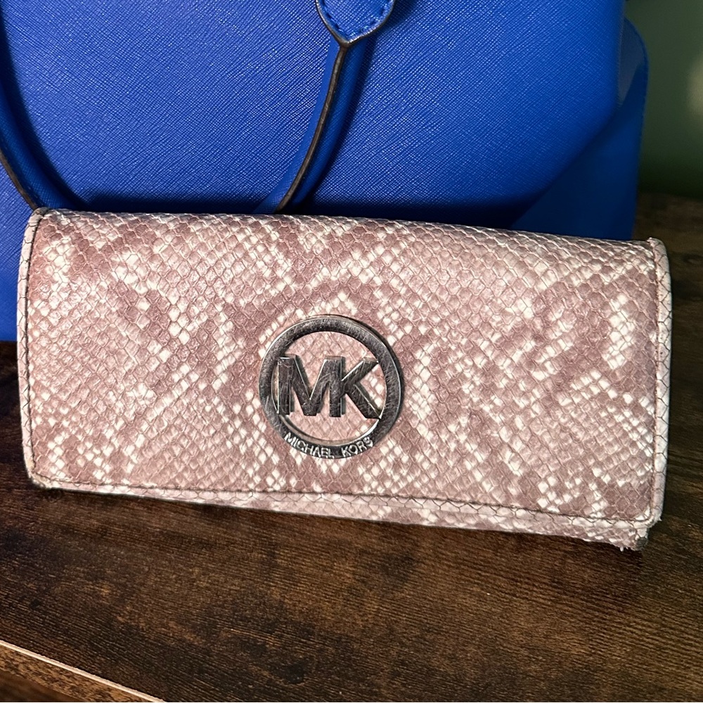 Lightly used grey snakeskin michael Kors wallet